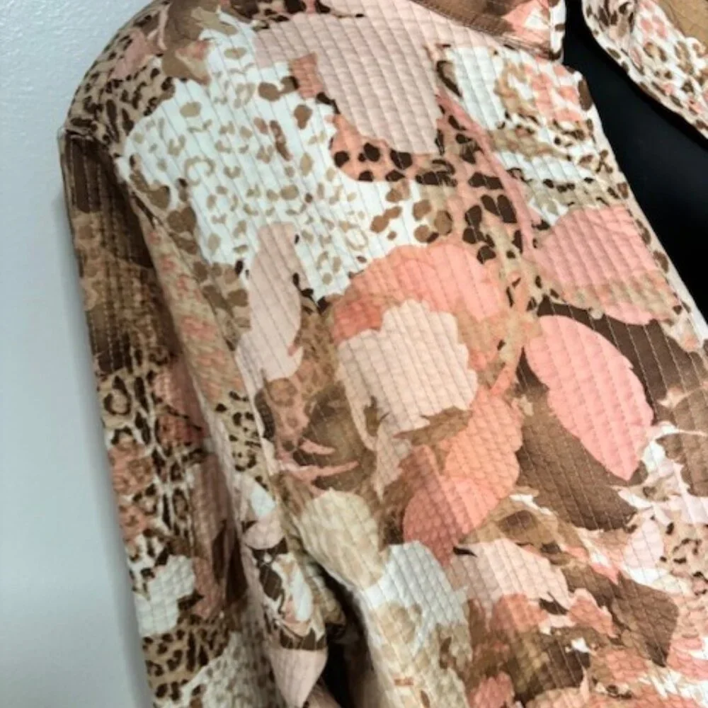 Alfred Dunner Jacket Womens 16 Pink Brown Floral Animal Print Quilted Statement - Picture 2 of 8